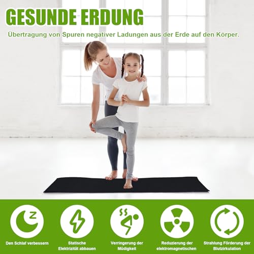 Erdungsmatte Mit EU Sicherheitserdungsdraht,Grounding Mat für die füße Set für verbesserten Schlaf,de Stress,Gleichgewicht Energie und verbessern den Schlaf durch Erdung(60 * 40cm) (schwarz)
