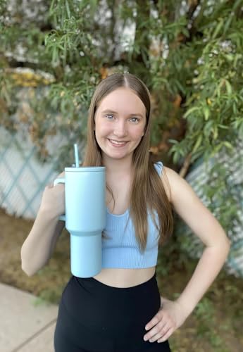 Image of Personalised with Your Name, 1200ml Tumbler with Straw-Handle-Stainless Steel Double Wall Insulated Cup | Leakproof Sipper Mug for Hot-Cold Drinks |Coffee - WaterTumbler (Retro Mint Custom)