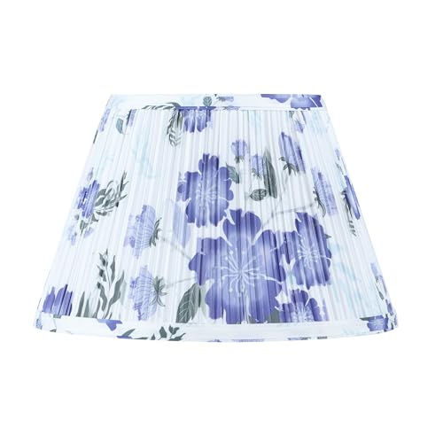 Image of Aspen Creative 33174, Hardback Empire Transitional Spider Lamp Shade, Mushroom Pleated White with Blue Floral Print Designed Fabric, 7 inch Top x 12 inch Bottom x 8 inch Slant Height