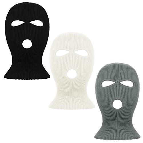COTTVOTT 3 Hole Full Face Cover Ski Mask Warm Knitted Balaclava Men Women Winter Outdoor Sports (Black+White+Gray)