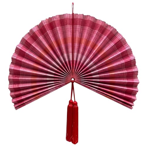 Art mural en éventail grand format pliable rouge avec pompon élégant