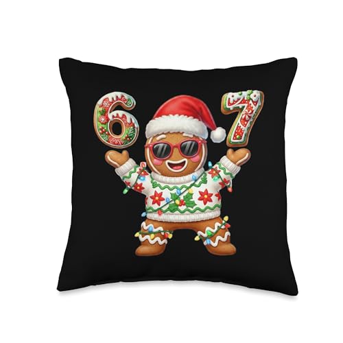 Funny 67 Gingerbread Six Seven Ice Cream Drip Christmas Meme Throw Pillow