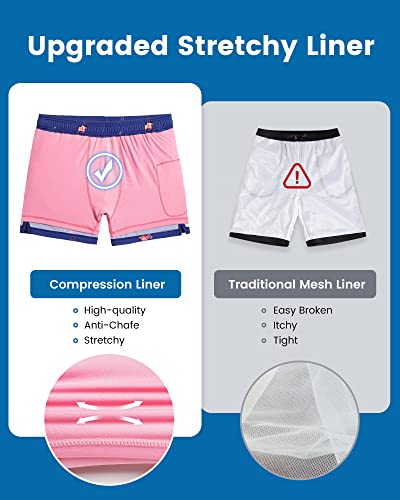 Image of maamgic Mens Swim Trunks with Compression Liner 5 Inch, Quick Dry Bathing Suit with Zipper Pockets, No-Chafing Swim Shorts