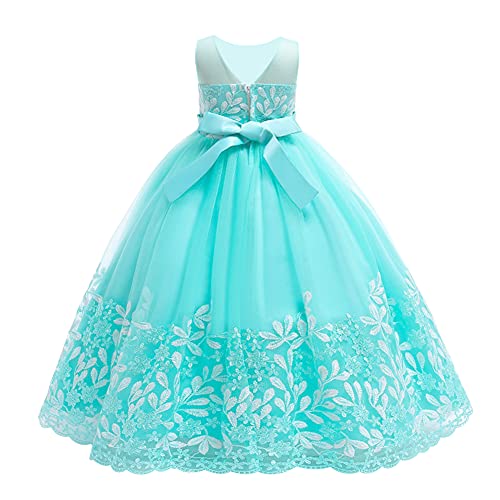 Flower Girl Lace Dress for Kids Wedding Bridesmaid Pageant Party Formal Gown Princess Communion Tulle V-Back Dresses