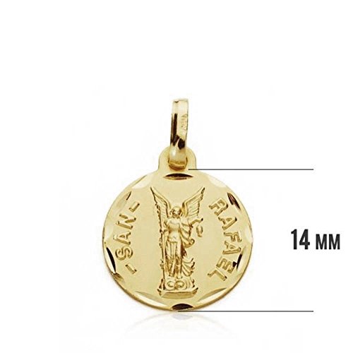 Medalla Oro 18K San Rafael 14mm tallada