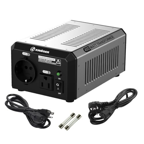 Image of K KRIEGER 450 Watt Voltage Transformer, 110 /120V to 220 /240V Step Up Step Down Voltage Converter with AC Outlets, MET Approved Under UL, CSA