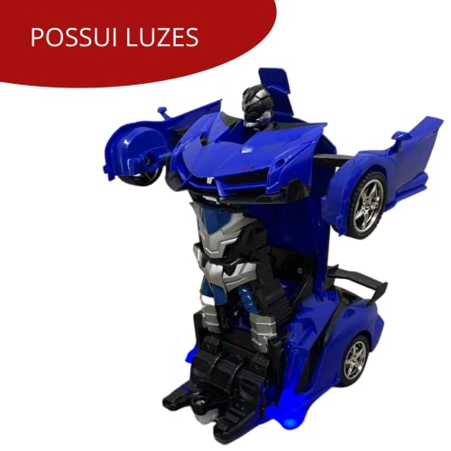 Carrinho Controle Remoto Vira Robô 1:18 Azul, Importway