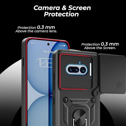 Image of A rtistque Armor Bumper Back Case Cover for Nothing Phone 4a 5G | Ring Holder & Inbuilt Stand | Sliding Camera Cover | Shockproof Protective Design | Nothing Phone 4a Back Cover - Black