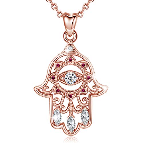 EUDORA Sterling Silver Hamsa Necklace Good Luck Vintage Fatima Hand Evil Eye Pendant, 18