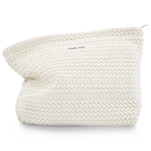 Sminra Weaving Makeup Bag Cosmetic Bags Canvas Zipper Pouch for Women, White Cute Coquette Large Preppy Pencil Purse Toiletry Bag Organizer Handbags Travel Accessories