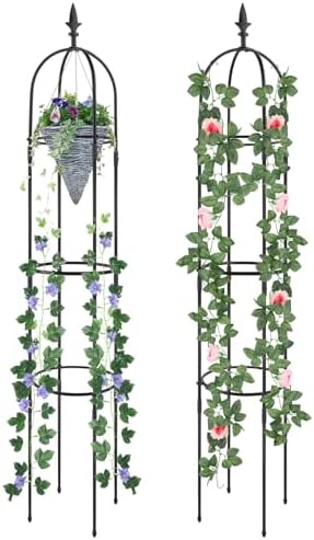 Esbaybulbs Tower Obelisk Garden Trellis 1.76m Tall Plant Support for Climbing Vines and Flowers Stands 2 Pack