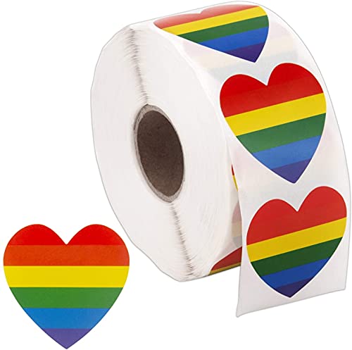 SAVITA 1000 Pieces Gay Pride Stickers Valentine Heart-Shaped Stickers Love Rainbow Stickers Stripe Stickers on a Roll for Scrapbooking Gift Decoration