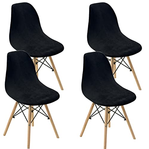 Dining Room Chair Covers Slipcovers Set of 4, Shell Chair Cover Velvet for Mid Century Modern Chair, Armless Chair Cover Lounge for Kitchen, Dining, Living Room Side Chairs Black