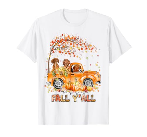 Feliz Otoño Y'all Dachshund Camión De Montar Calabaza Otoño Otoño Camiseta