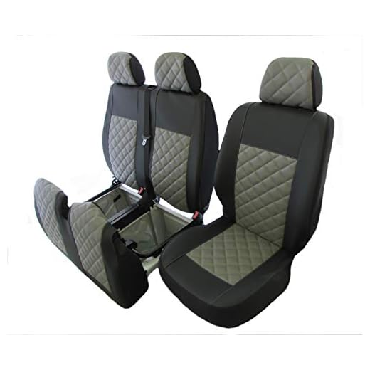 Sätesskydd 2+1 (1 enkel, 1 dubbel) eco-läder, svart, grå, designad för att passa Volkswagen Transporter T5 T6 efter 2004, vänster- eller högerstyrd