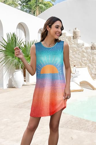 Image of Summer Sundress for Women Graphic Mini Tank Dress Sleeveless Beach Dresses Short Casual Sun Dresses