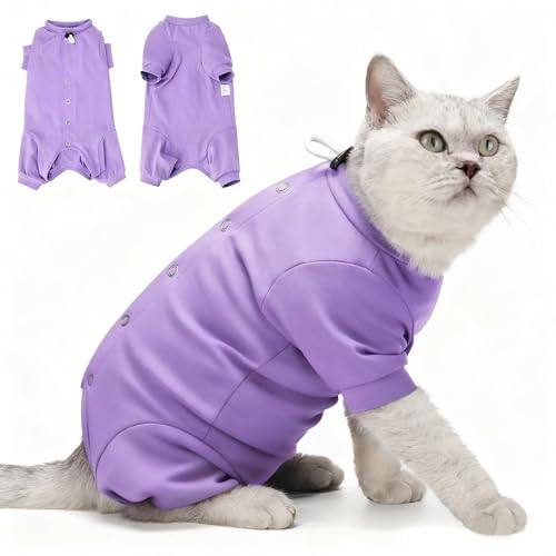 Dotoner Cat Recovery Suit After Surgery Spay Recovery Suit for Female Cats Soft Protective Clothing E-Collar Alternative for Wound Care Post Surgery Apparel(Purple-M)