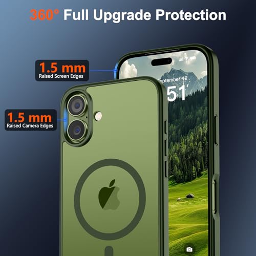 Image of SUPFINE Magnetic for iPhone 17 Case (Compatible with MagSafe)(Military Grade Drop Protection) Translucent Matte Shockproof with Anti-Fingerprint Phone Cover,Cangling Green