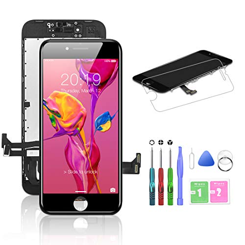 HTECHY Compatible with iPhone 5S Screen Replacement Black Display Touch Screen LCD Digitizer Assembly with Repair Tools Kit Screen Protector