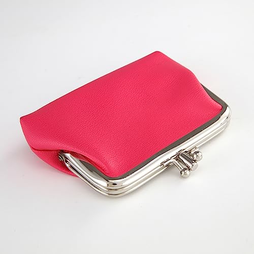 Shimaixjyy Double Layer Coin Purse For Women Girls Rose Red Pu Leather Kiss-Lock Mini Wallet Key Bag Card Holder #TOP4