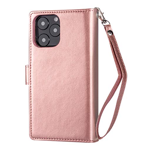 Black Sales Friday Deals Cyber Sales Monday Deals-iPhone 11 Wallet Case [2 in 1 Detachable] Premium Vintage Leather Wallet Case Magnetic Detachable Slim Back Cover Card Holder Wrist Strap(Rose Gold)