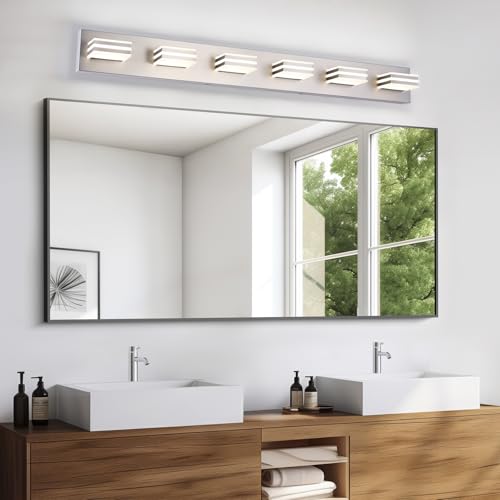 Image of LED Wall Brushed Nickel Vanity Lights for Bathroom Light Fixtures 36W Adjust 3 Colors Modern Bath Lighing Over Mirror LED Vanity Light (6-Light,41inch)