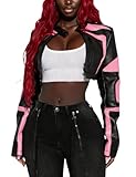 CONCINEROS Women's Faux Leather Jacket Zip Up Cropped Bomber Leather Jacket Women S-XXL
