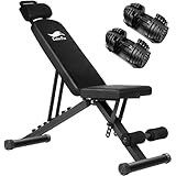 CuteeFox 商品 トレーニングベンチ＋可変式 ダンベル 24kg アジャスタブルダンベル 2個セット 2.5～24kg 15段階調節 5秒で重量調整 クイックダンベル 筋トレ 折り畳み フラットベンチ 腹筋 背筋 ダンベルベンチ 角度調節簡単 収納便利 009ZH (黒)