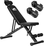 CuteeFox 商品 トレーニングベンチ＋可変式 ダンベル 24kg アジャスタブルダンベル 2個セット 2.5～24kg 15段階調節 5秒で重量調整 クイックダンベル 筋トレ 折り畳み フラットベンチ 腹筋 背筋 ダンベルベンチ 角度調節簡単 収納便利 009ZH (黒)