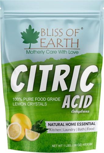 Bliss of Earth Citric Acid Powder Food Grade 100% Pure & Natural Anhydrous Citric Acid for Baking Cooking Cleaning Descaling Soap Making & DIY Uses 453g