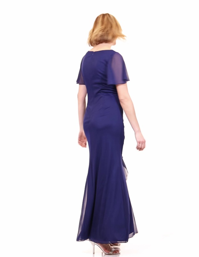 Alex Evenings Women's Long Surplice Neckline Mother of The Bride Dress with Flutter Sleeve Dress (Plus Size), Electric Blue Mesh, 14W : Clothing, Shoes & Jewelry