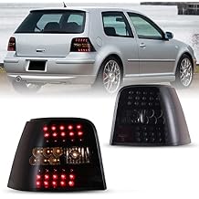 CPW LED Tail Lights Assembly Fit For 1999 2000 2001 2002 2003 2004 Volkswagen GTI/Golf MK4, 1 Pair Driver & Passenger Functional Rear Brake Lamp Taillights Replacement Black Housing Smoke Lens