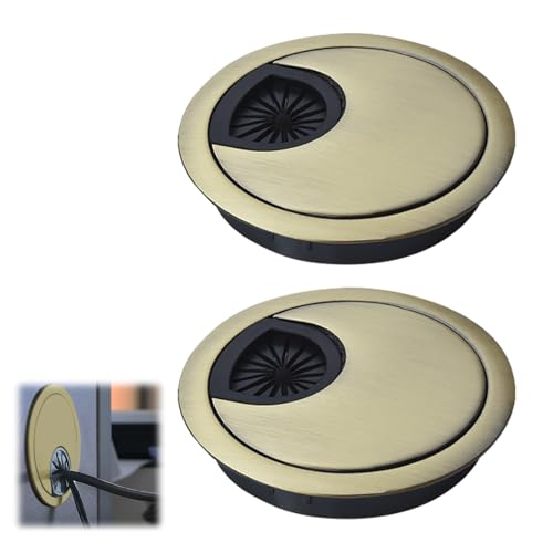 2Pcs 60mm Desk Grommet Kit,Zinc Alloy Cable Plug Hole Cover Tidies,Computer Desktop Grommets Cable Management Wire Organizers,Round for Desktop Cable Organizer,for Home and Office Tidy(Bronze)