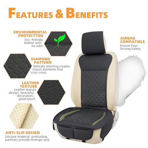 Image of Elantrip 2PCs Front Car Seat Covers Leather Car Seat Protector Universal fit for Most Cars SUVs and Trucks Water Proof Seat Protector Black and Green