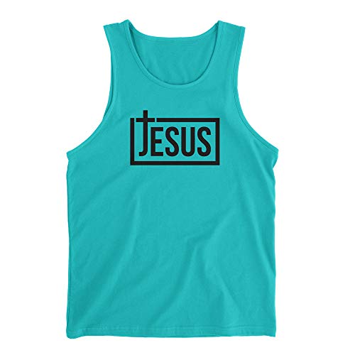 Jesus Christian Tank Top - Cross Christian Apparel - Bible Clothing (XL, Tahiti Blue)