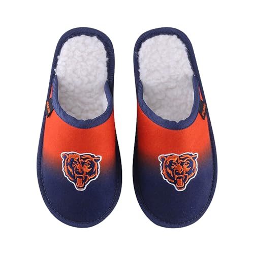 FOCO NFL Mens Official Primary Logo Embroidered Sherpa Lined Gradient Scuff Slide Slippers - Chicago Bears - (Medium 9-10)