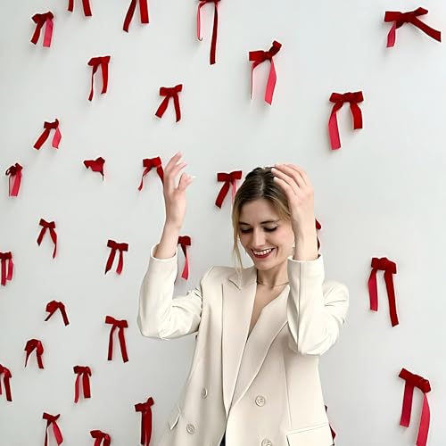 Image of Special You Satin Red Ribbon Roll for Bow -2Pcs, Wall Decoration Items, Pinterest Finds Aesthetic Room Decor Items Pinterest Room Decor Aesthetic, Satin Ribbon 1 Inch for Gift Wrapping