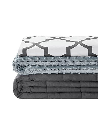 YnM Weighted Blanket and Duvet Covers — Hot and Cold Duvet Cover Set (3 Pieces) — (Lattice Scroll, 48''x78'' 15lbs), Suit for One Person(~140lb) Use on Twin/Full Bed