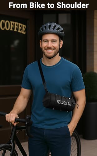 Image of whale fall Bike Handlebar Bag, 2.4L Roll-Style Front Bag for Road and MTB | Elastic cord, 3-point straps, shoulder strap, reflective accents, splash-resistant polyester for daily commute and long rides