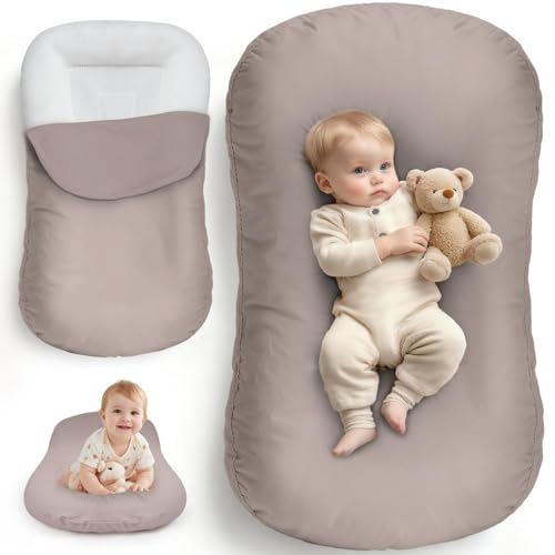 Image of FibeGlis Extra Large Baby Lounger for Newborn, Infant Lounger 0-24 Months - Ergonomic Cotton Baby Nest with Tummy Time Support, Portable Floor Seat for Motor Skill Development, Newborn Essentials Gift