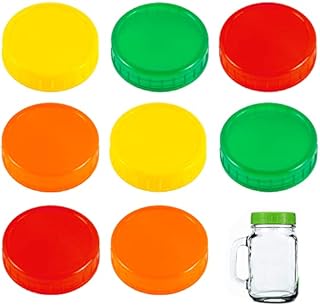 8 Pcs Colored Plastic Mason Jar Lids 70mm Anti-Slip Food Storage Caps Canning Jar Lids Storage Caps with Silicone Sealing Ring for Mason Canning Jars