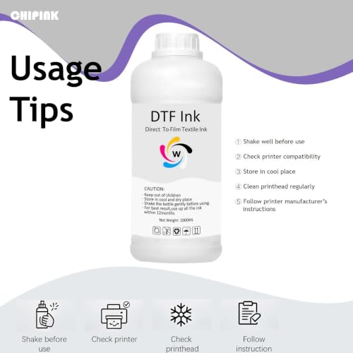 Image of White DTF Ink 1000ML for DTF Printer Printhead L1800 ET-8550 P800 R1390 XP15000 XP600 DX5 i3200, High Fluidity Low Sediment Premium DTF Transfer Ink for Heat Transfer Film T-Shirt Printing