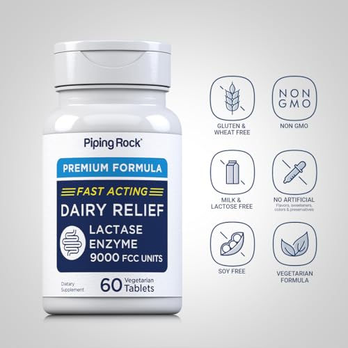 Piping Rock Dairy Relief Pills | 9000 FCC | 60 Tablets | Lactase Enzyme Supplement | Vegetarian, Non-GMO, Gluten Free - Image 4