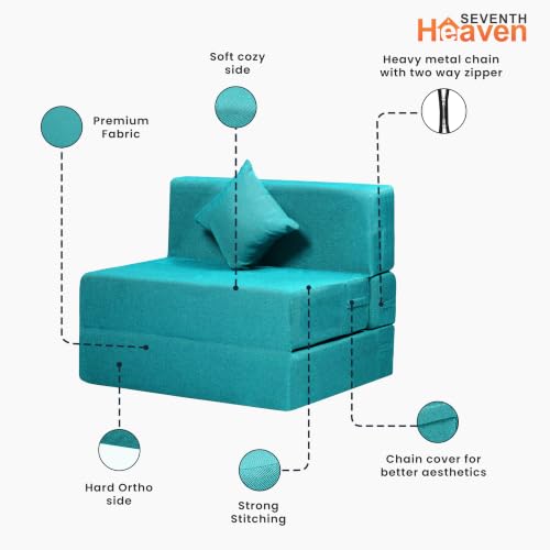 Image of Seventh Heaven Rejioce 1 Seater 6 * 3 Jute Fabric Washable Cover Sofa Cum Bed with 1 Cushion 1 Seater Double Foam Fold Out Sofa Cum Bed (Finish Color - Blue Delivery Condition - Pre-Assembled)