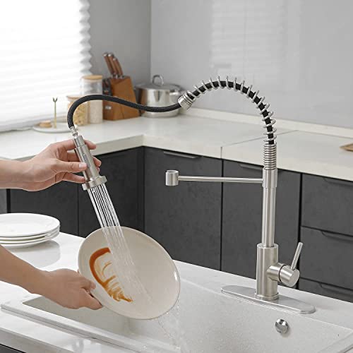 Voton Kitchen Faucets With Pull Out Sprayer Commercial Spring Kitchen Sink Faucet Brushed Nickel Single Handle Kitchen Faucets With Deck Plate #TOP1