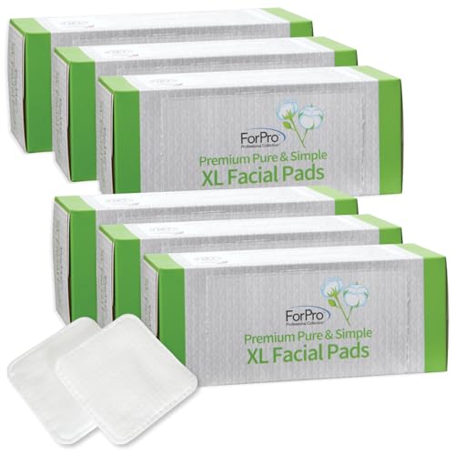Image of ForPro Premium Pure & Simple XL Facial Pads (360-Count), Triple Layered Ultra Soft Disposable Makeup Remover Pads, 100% Vegan & Cruelty-Free, Pack of 6-60 Cotton Squares
