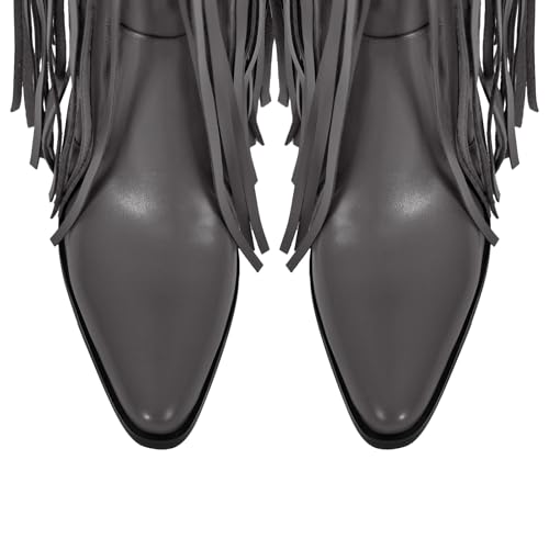 Image of richealnini Western Thigh High Cowboy Boots with Fringe Over Knee Wide Calf Cowgirl Boots
