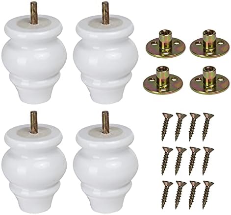 4PCS Wood Sofa Legs Turned White Furniture Legs Wooden Furniture Feet 3.54" Tall Replacement Solid Wood Furniture Legs Dresser Legs Sofa Cabinet Couch