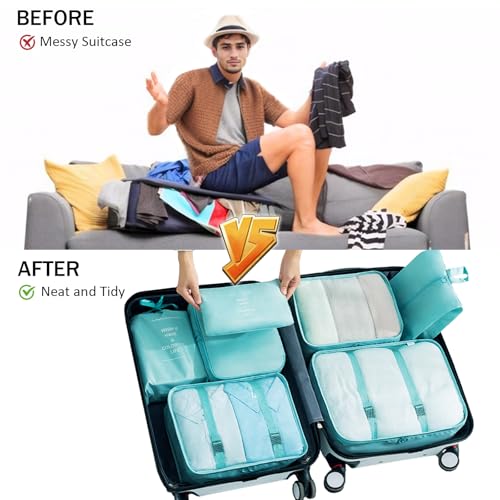 Packing Cubes - 10 Pieces Luggage Sets Waterproof Suitcase Organizer Mesh Packing Bags Clothes Shoes Cosmetics Toiletries Space Saver Storage Bags with Portable Bottles for Travel (Blue)4