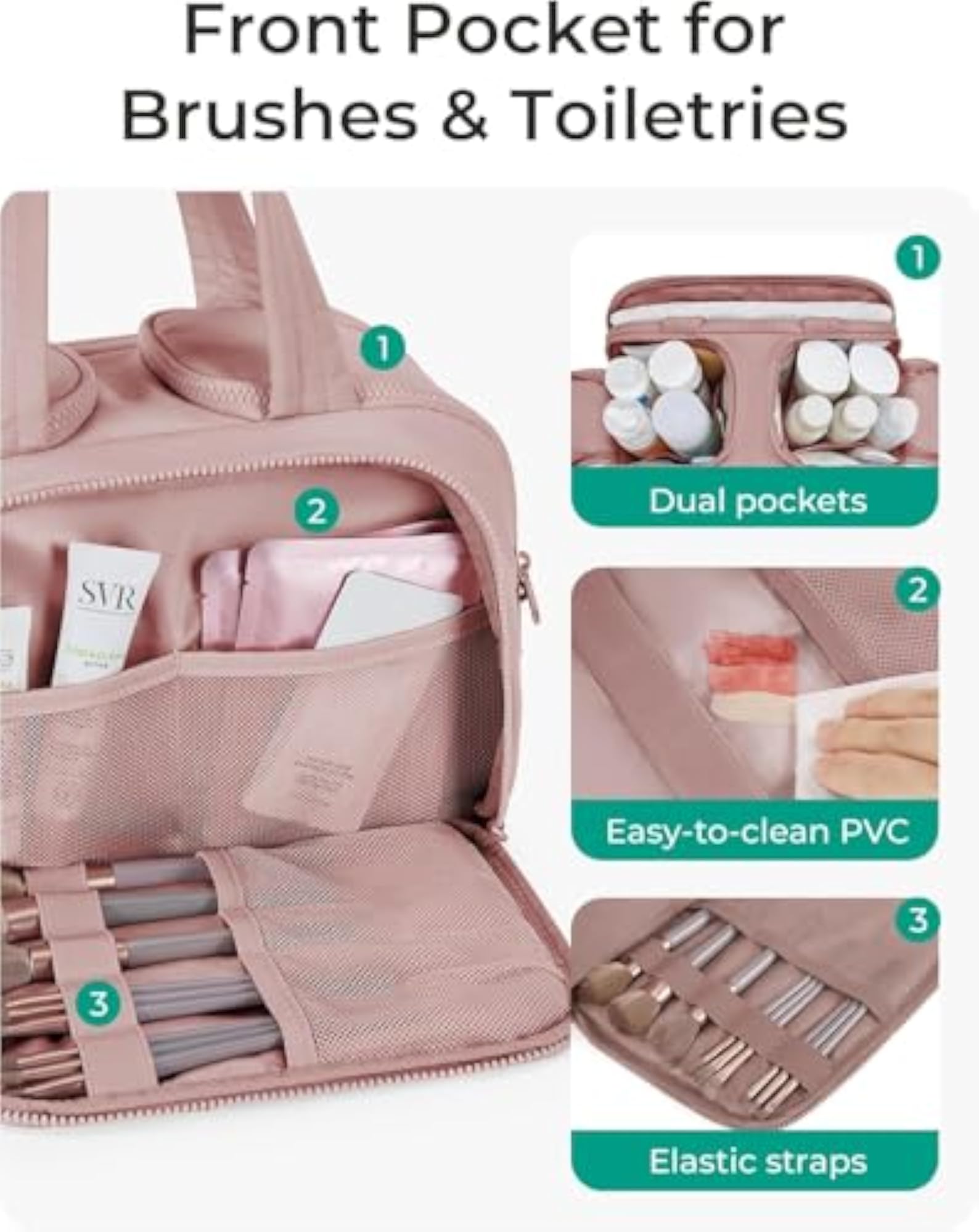 4 in 1 Toiletry Bag, Lightweight Large Wide-Open Makeup Organizer